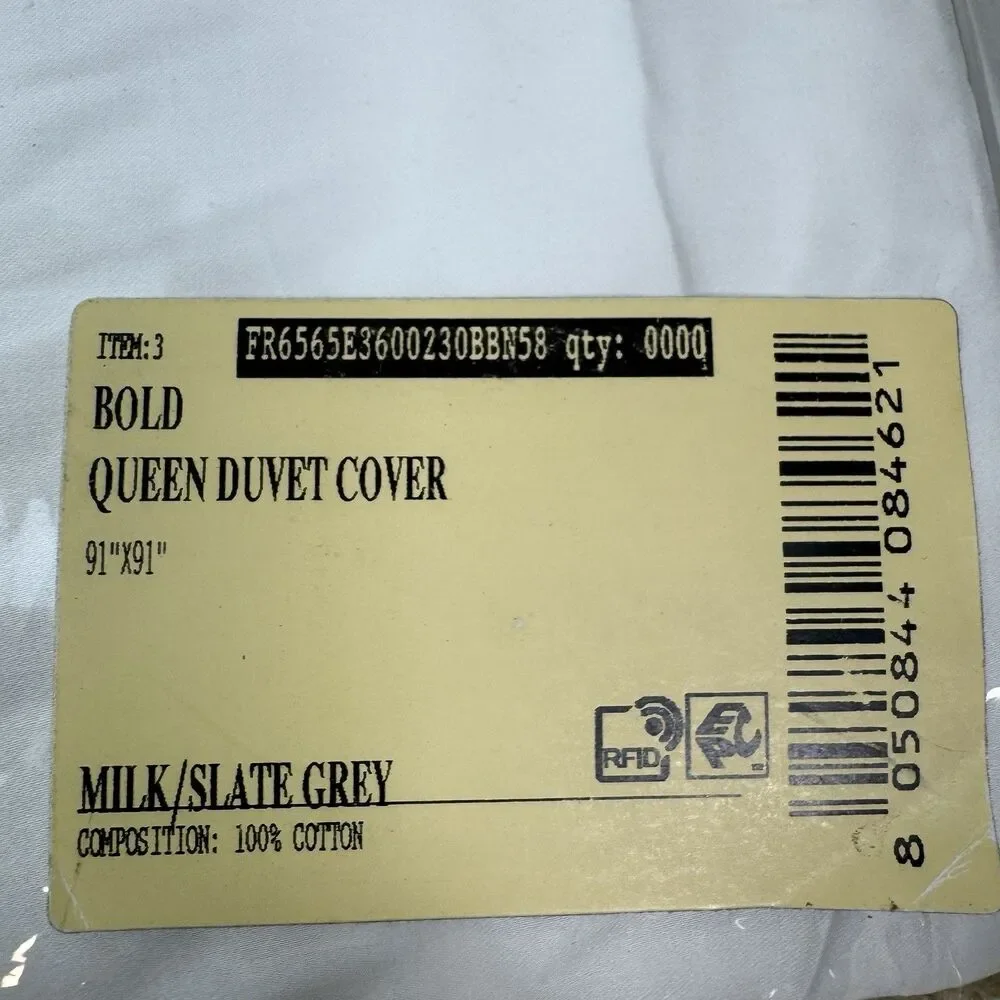 Frette Queen Bold Duvet Cover , Milk/Slate Grey , 100% Cotton, Made In Italy